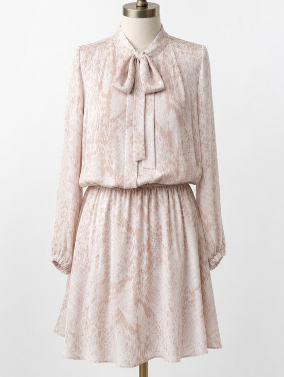 Parker Dresses & Skirts - PARKER Silk Long Sleeve Dress • Blush Pink Cream Snake Print • Pussybow • Medium